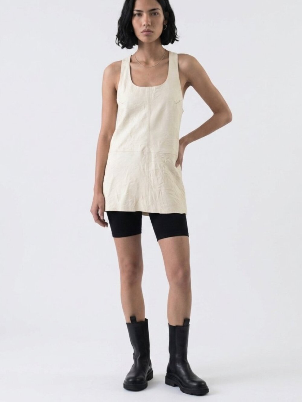 New Carleen crumpled genuine leather raceback ivory top S